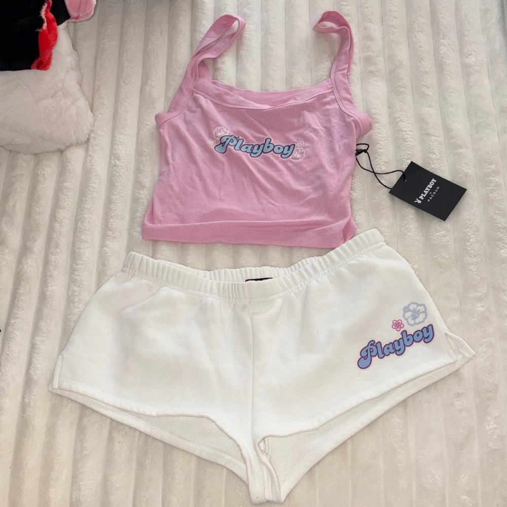Playboy Pink Top and White Shorts Set